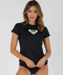 Flash Sale ✨ Roxy Beach Classics Cap Sleeve Rash Vest Anthracite 🎉 -Hot Sale Citybeach Store 20297290 01 LT XL