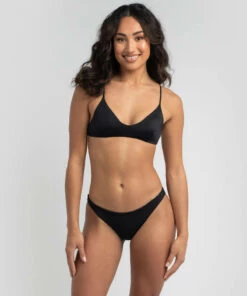 Hot Sale ❤️ RVCA Solid Cross Back 👙 Bikini Top Black 🔔