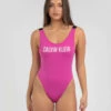 Budget ⌛ Calvin Klein Intense Power Scoop Back One Piece 🩱 Swimsuit Stunning Orchid 🔔