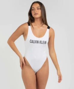 Coupon 😉 Calvin Klein Intense Power Scoop Back One Piece 🩱 Swimsuit Pvh Classic White 🥰