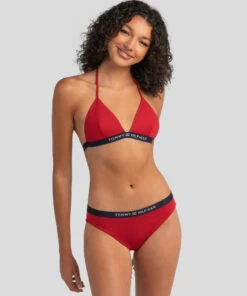 Hot Sale 🛒 Tommy Hilfiger Core Solid Triangle 👙 Bikini Top Primary Red 👍