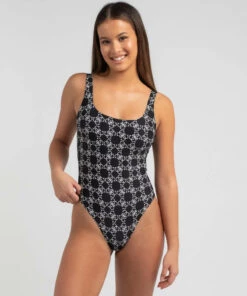 Coupon 🔥 GUESS French Riviera ☀️ Summer One Piece 🩱 Swimsuit Logo Chain Print Black 🌟 -Hot Sale Citybeach Store 20310069 01 LT XL