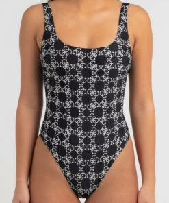 Coupon 🔥 GUESS French Riviera ☀️ Summer One Piece 🩱 Swimsuit Logo Chain Print Black 🌟 -Hot Sale Citybeach Store 20310069 01 RT XL