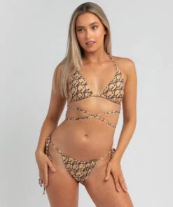 Flash Sale 🔔 GUESS Basic Triangle 👙 Bikini Top Sand/brown Logo Mania 🔔