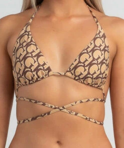 Flash Sale 🔔 GUESS Basic Triangle 👙 Bikini Top Sand/brown Logo Mania 🔔 -Hot Sale Citybeach Store 20310083 02 RT XL