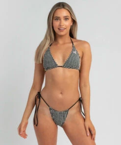 Promo ❤️ GUESS French Riviera 👙 Bikini Top Black White Vichy ⌛