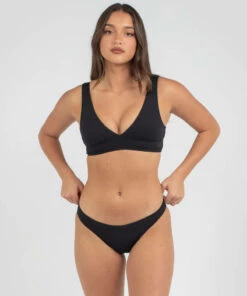 Coupon ❤️ Kaiami Poppy Crinkle Cheeky 👙 Bikini Bottom Black ⌛