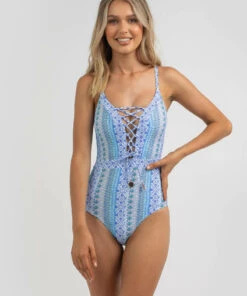 Hot Sale ⌛ Kaiami Ethereal Tie One Piece 🩱 Swimsuit Blue / White 🥰