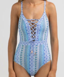Hot Sale ⌛ Kaiami Ethereal Tie One Piece 🩱 Swimsuit Blue / White 🥰 -Hot Sale Citybeach Store 20316782 01 RT XL