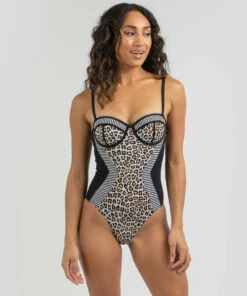 Best deal 🧨 Topanga Exotic Balconette One Piece 🩱 Swimsuit Leopard/black 😀