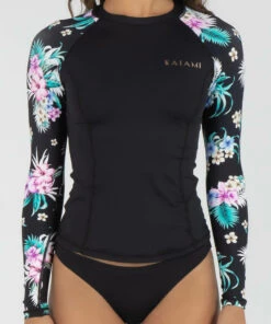 New 🔔 Kaiami Coolum Long Sleeve Rash Vest Black/multi 👏