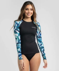Best Sale 🔔 Topanga Lei Palms Long Sleeve Rash Vest Black/multi ❤️