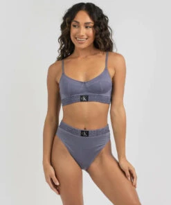 Deals 🧨 Calvin Klein Authentic Demi Bralette 👙 Bikini Top Washed Indigo 🧨