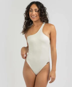 Best Pirce ✨ Calvin Klein Core Essentials One Shoulder One Piece 🩱 Swimsuit Sugarcane 👏