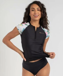Promo ❤️ Billabong Tropicool Cap Sleeve Rash Vest Black/white 💯