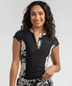 Cheap 🎁 Billabong Tropicool Short Sleeve Rash Vest Black 🔥