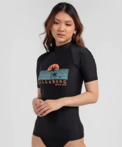 Cheapest 😉 Billabong Sunset Palms Short Sleeve Rash Vest Black 🔔