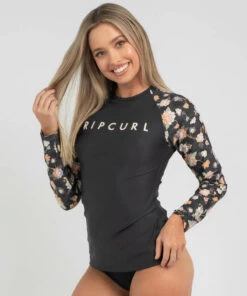 Wholesale 👏 Rip Curl Sunset Waves Long Sleeve Rash Vest Washed Black 🎉