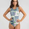 Flash Sale 🤩 Quiksilver Classic High Neck One Piece 🩱 Swimsuit Orchid Collage 🔔