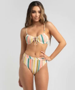 Promo ✨ Roxy Beach Classics Mid Waist 👙 Bikini Bottom Bright White Aloha Stripe ✨ -Hot Sale Citybeach Store 20322581 01 LT XL