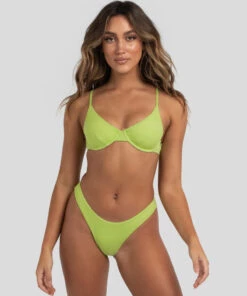 Hot Sale 👍 Kaiami Marci Rib Balconette 👙 Bikini Top Lime Pop ⌛