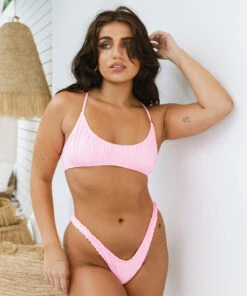 Promo 🔔 Kaiami Geri Ruch Bralette 👙 Bikini Top Candy Pink 👏