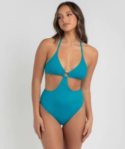Outlet โญ Kaiami Spencer Rib One Piece ๐ฉฑ Swimsuit Aqua ๐