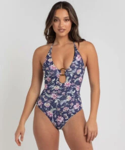 New ๐ Kaiami Ines Ring Halter One Piece ๐ฉฑ Swimsuit Blue/multi โ๏ธ