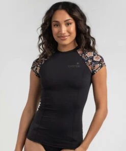 Promo 👍 Topanga Allegra Cap Sleeve Rash Vest Black 🛒