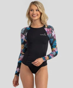 New 🥰 Topanga Brazilia Long Sleeve Rash Vest Black 💯