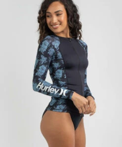 Cheap 💯 Hurley Fleur Zip Long Sleeve Rash Vest Light Teal 😀