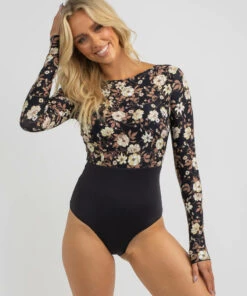 Promo ❤️ Rip Curl Sunset Haze Long Sleeve 🩱 Swimsuit Black ❤️