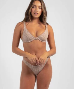 Best Sale 🎉 Billabong Surf Check Bralette 👙 Bikini Top Cocoa 👏