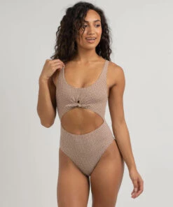 Discount ⌛ Billabong Surf Check One Piece 🩱 Swimsuit Cocoa 😉