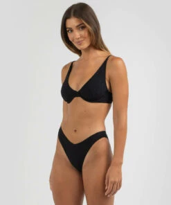 Coupon 🎉 Kaiami Tyra Texture Balconette 👙 Bikini Top Black ✔️