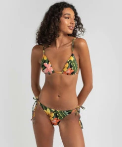 Coupon ❤️ Volcom Dot The Island Reversible Sliding Triangle 👙 Bikini Top Black 🛒