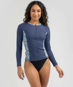Budget 👍 Rusty Tropical Half Zip Long Sleeve Rash Vest China Blue 🔥