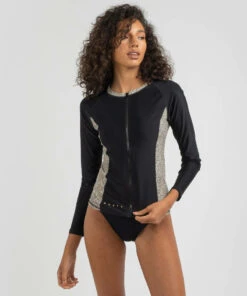 Cheapest ⭐ Rusty Cleo Full Zip Long Sleeve Rash Vest Black 👍