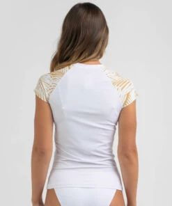 New 👏 Billabong Peeking Palms Short Sleeve Rash Vest White ✔️ -Hot Sale Citybeach Store 20326974 01 LT XL