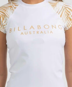 New 👏 Billabong Peeking Palms Short Sleeve Rash Vest White ✔️ -Hot Sale Citybeach Store 20326974 01 RT XL