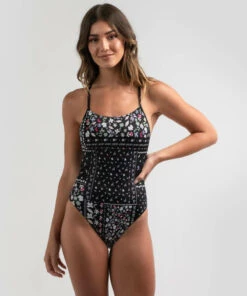 Flash Sale ⌛ Roxy Roxy Fitness Fashion One Piece 🩱 Swimsuit Anthracite Flower Line Patchwo 🧨 -Hot Sale Citybeach Store 20327279 02 LT XL