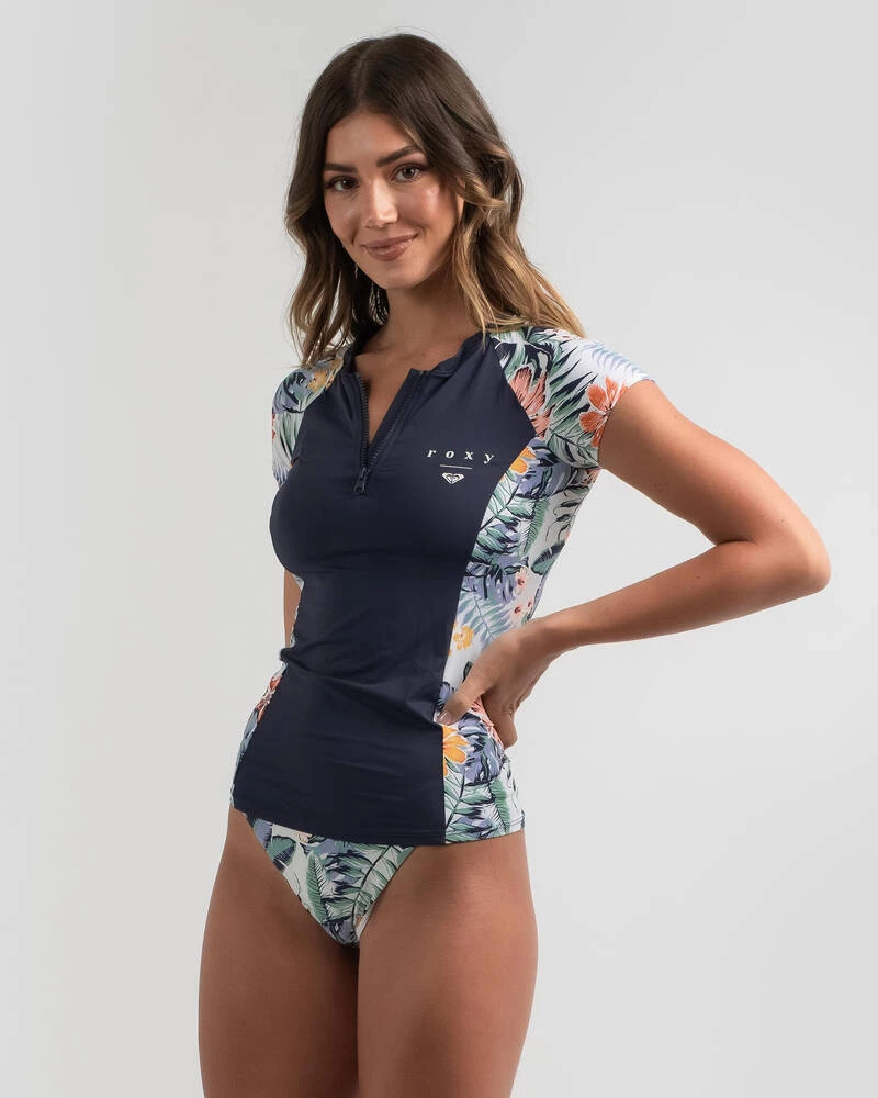 Promo 😉 Roxy PT Beach Cap Sleeve Rash Vest Bright White Soul Flower 🥰 3 Promo 😉 Roxy PT Beach Cap Sleeve Rash Vest Bright White Soul Flower 🥰 - Image 3