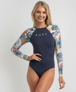 Promo ⭐ Roxy PT Beach Classics Long Sleeve Surfsuit Bright White Soul Flower 👍