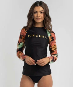 Budget 😍 Rip Curl Namotu Long Sleeve Rash Vest Black 🧨