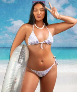 Flash Sale ⭐ Topanga Hyacinth Rib Triangle 👙 Bikini Top White/purple 👍