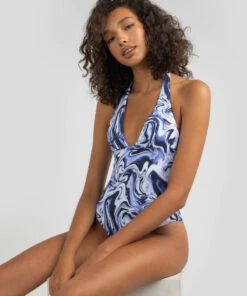 Outlet 🥰 Kaiami Pixie Halter One Piece 🩱 Swimsuit Ink/white 😍