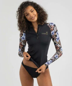 New ❤️ Topanga Hannita Long Sleeve Rash Vest Black 👍