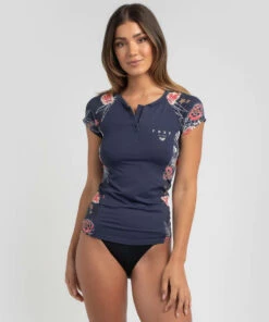 Cheapest 🔔 Roxy Sunset Boogie Cap Sleeve Rash Vest Mood Indigo Sunset Boogie S ❤️