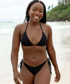 New ๐คฉ Topanga Stacie Shirred Triangle ๐ Bikini Top Black โญ