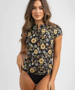 Best deal 💯 Topanga Goldie Cap Sleeve Rash Vest Black ❤️